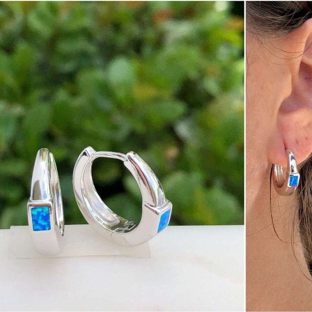 Silver and Blue Hoop Earrings